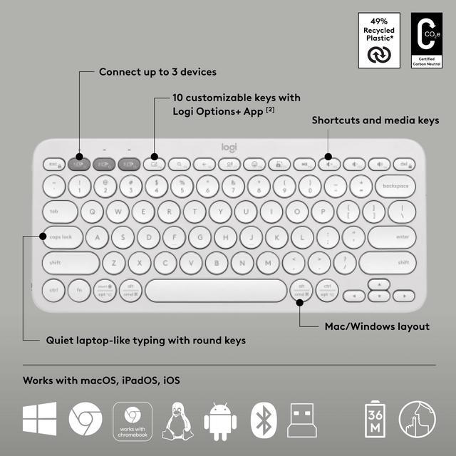 Alt view image 6 of 11 - Logitech Pebble 2 Combo Wireless Quiet Keyboard and Mouse, Customisable, Logi Bolt, Bluetooth, Easy-Switch for Windows, macOS, iPadOS, Chrome - Tonal White