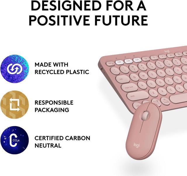 Alt view image 11 of 11 - Logitech Pebble 2 Combo Wireless Quiet Keyboard and Mouse, Customisable, Logi Bolt, Bluetooth, Easy-Switch for Windows, macOS, iPadOS, Chrome - Tonal Rose