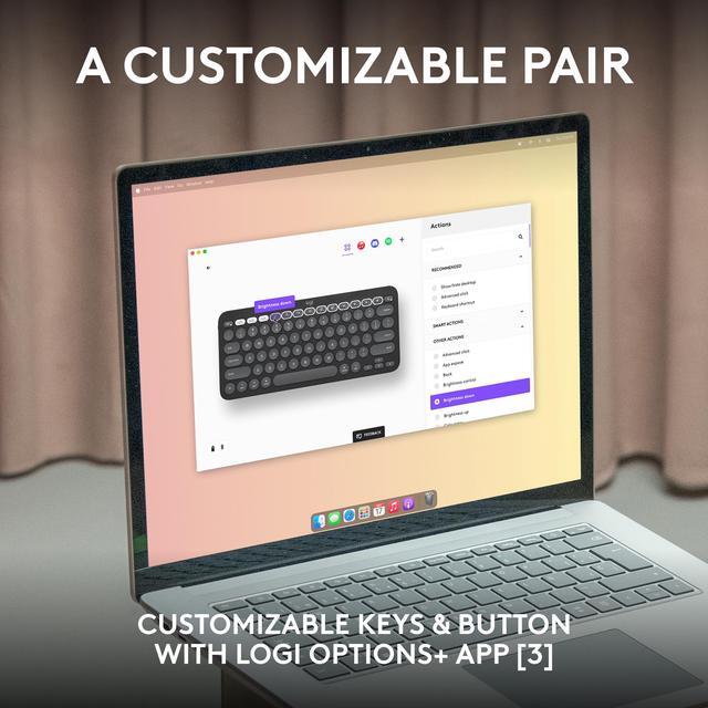 Alt view image 4 of 11 - Logitech Pebble 2 Combo for Mac, Wireless Keyboard and Mouse, Slim, Quiet and Portable, Customizable, Bluetooth Mouse and Keyboard, Easy-Switch, for macOS, iPadOS - Tonal Graphite