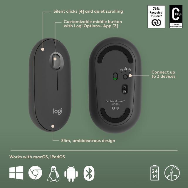 Alt view image 7 of 11 - Logitech Pebble 2 Combo for Mac, Wireless Keyboard and Mouse, Slim, Quiet and Portable, Customizable, Bluetooth Mouse and Keyboard, Easy-Switch, for macOS, iPadOS - Tonal Graphite