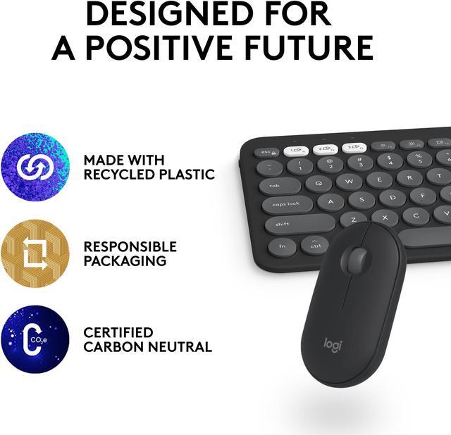 Alt view image 11 of 11 - Logitech Pebble 2 Combo for Mac, Wireless Keyboard and Mouse, Slim, Quiet and Portable, Customizable, Bluetooth Mouse and Keyboard, Easy-Switch, for macOS, iPadOS - Tonal Graphite