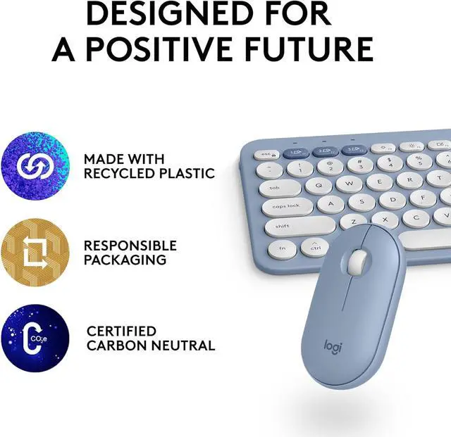 Alt view image 12 of 12 - Logitech Pebble 2 Combo for Mac, Wireless Keyboard and Mouse, Slim, Quiet and Portable, Customizable, Bluetooth Mouse and Keyboard, Easy-Switch, for macOS, iPadOS - Tonal Blue
