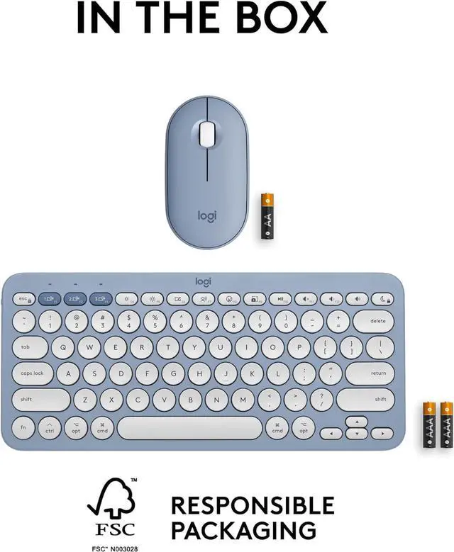 Alt view image 11 of 12 - Logitech Pebble 2 Combo for Mac, Wireless Keyboard and Mouse, Slim, Quiet and Portable, Customizable, Bluetooth Mouse and Keyboard, Easy-Switch, for macOS, iPadOS - Tonal Blue
