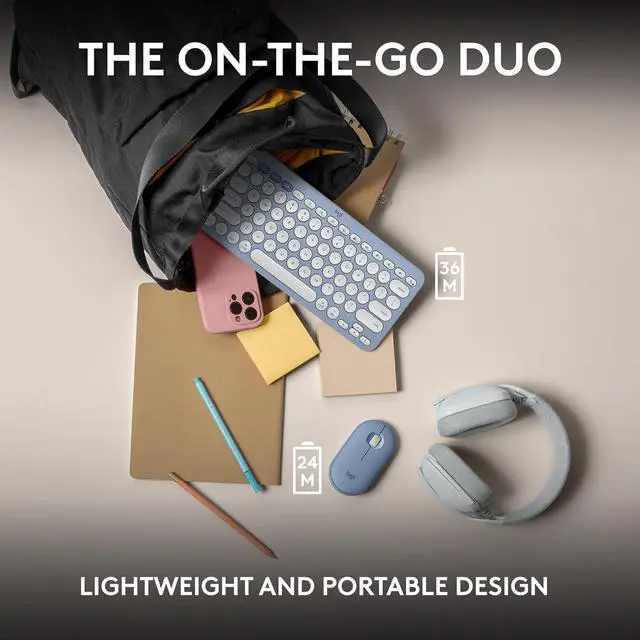 Alt view image 10 of 12 - Logitech Pebble 2 Combo for Mac, Wireless Keyboard and Mouse, Slim, Quiet and Portable, Customizable, Bluetooth Mouse and Keyboard, Easy-Switch, for macOS, iPadOS - Tonal Blue