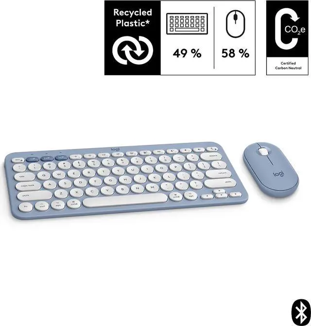 Alt view image 2 of 12 - Logitech Pebble 2 Combo for Mac, Wireless Keyboard and Mouse, Slim, Quiet and Portable, Customizable, Bluetooth Mouse and Keyboard, Easy-Switch, for macOS, iPadOS - Tonal Blue