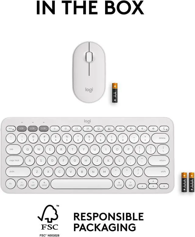 Alt view image 10 of 11 - Logitech Pebble 2 Combo for Mac, Wireless Keyboard and Mouse, Slim, Quiet and Portable, Customizable, Bluetooth Mouse and Keyboard, Easy-Switch, for macOS, iPadOS - Tonal White