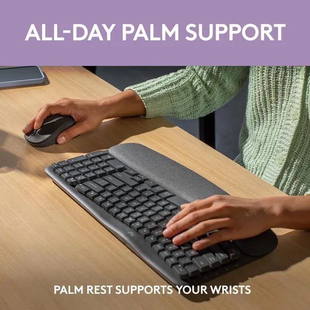 Alt view image 4 of 10 - Logitech Wave Keys MK670 Combo, Wireless Ergonomic Keyboard with Signature M550 L Wireless Mouse, Comfortable Natural Typing, Bluetooth, Logi Bolt, for Multi-OS, Windows/Mac