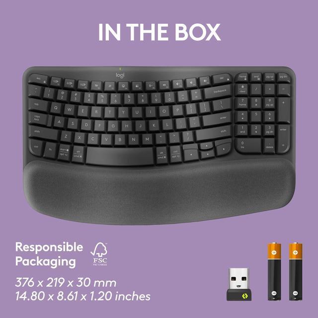 Alt view image 12 of 12 - Logitech Wave Keys Wireless Ergonomic Keyboard with Cushioned Palm Rest, Comfortable Natural Typing, Easy-Switch, Bluetooth, Logi Bolt Receiver, for Multi-OS, Windows/Mac - Graphite