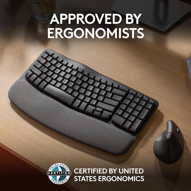 Alt view image 7 of 12 - Logitech Wave Keys Wireless Ergonomic Keyboard with Cushioned Palm Rest, Comfortable Natural Typing, Easy-Switch, Bluetooth, Logi Bolt Receiver, for Multi-OS, Windows/Mac - Graphite