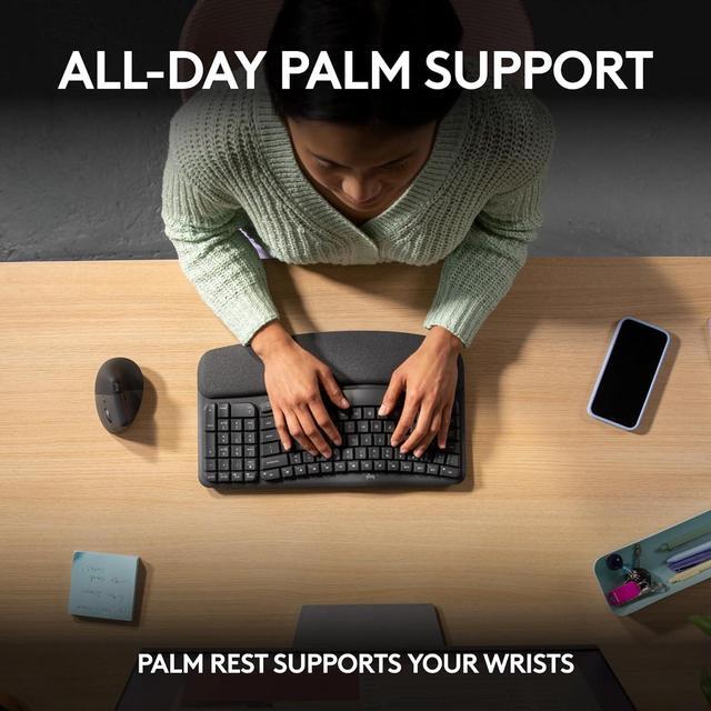 Alt view image 6 of 12 - Logitech Wave Keys Wireless Ergonomic Keyboard with Cushioned Palm Rest, Comfortable Natural Typing, Easy-Switch, Bluetooth, Logi Bolt Receiver, for Multi-OS, Windows/Mac - Graphite