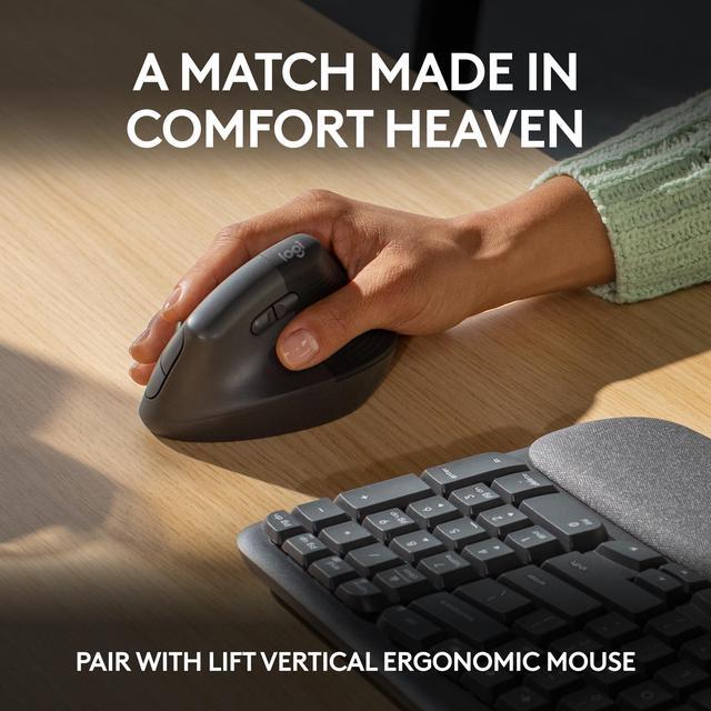 Alt view image 5 of 12 - Logitech Wave Keys Wireless Ergonomic Keyboard with Cushioned Palm Rest, Comfortable Natural Typing, Easy-Switch, Bluetooth, Logi Bolt Receiver, for Multi-OS, Windows/Mac - Graphite