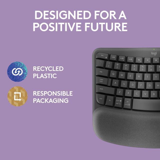 Alt view image 9 of 12 - Logitech Wave Keys Wireless Ergonomic Keyboard with Cushioned Palm Rest, Comfortable Natural Typing, Easy-Switch, Bluetooth, Logi Bolt Receiver, for Multi-OS, Windows/Mac - Graphite
