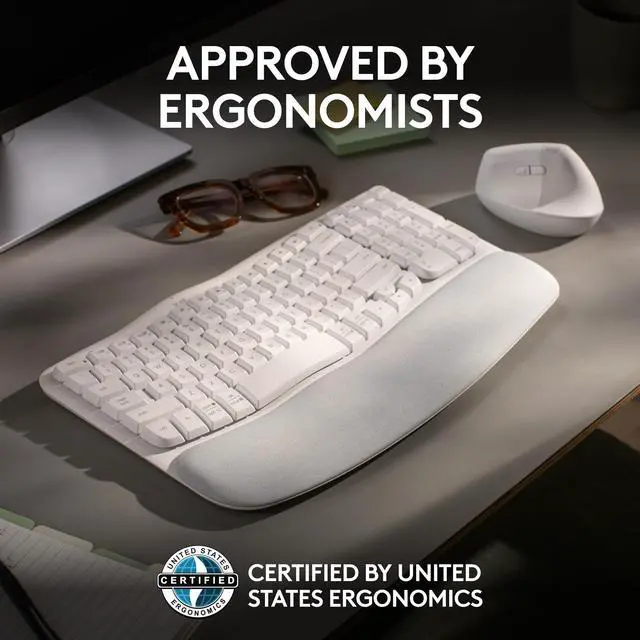 Alt view image 5 of 10 - Logitech Wave Keys Wireless Ergonomic Keyboard with Cushioned Palm Rest, Comfortable Natural Typing, Easy-Switch, Bluetooth, Logi Bolt Receiver, for Multi-OS, Windows/Mac - Off White