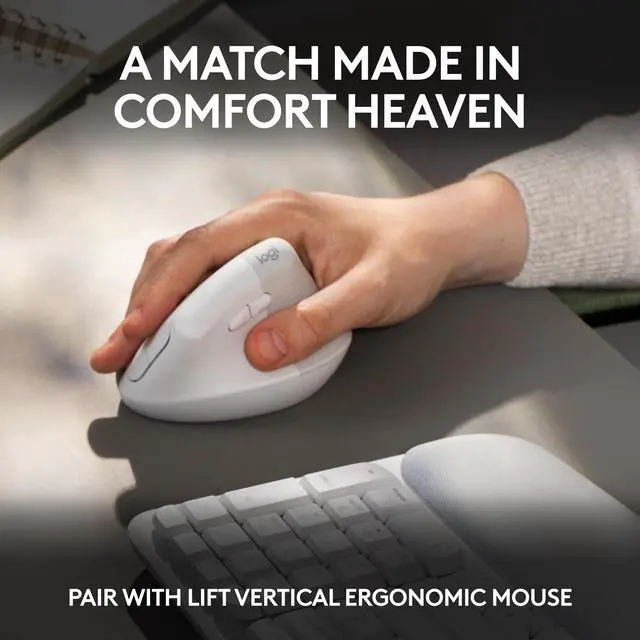 Alt view image 8 of 10 - Logitech Wave Keys Wireless Ergonomic Keyboard with Cushioned Palm Rest, Comfortable Natural Typing, Easy-Switch, Bluetooth, Logi Bolt Receiver, for Multi-OS, Windows/Mac - Off White