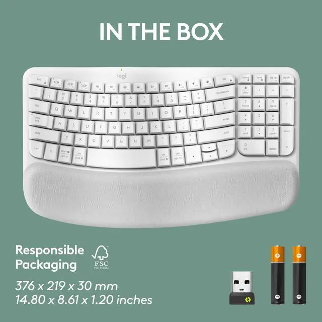 Alt view image 10 of 10 - Logitech Wave Keys Wireless Ergonomic Keyboard with Cushioned Palm Rest, Comfortable Natural Typing, Easy-Switch, Bluetooth, Logi Bolt Receiver, for Multi-OS, Windows/Mac - Off White