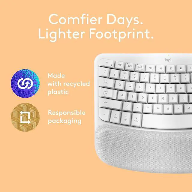 Alt view image 3 of 6 - Logitech Wave Keys for Mac, Wireless Ergonomic Keyboard with Cushioned Palm Rest, Comfortable Natural Typing, Bluetooth Keyboard, Easy-Switch, Optimized for Mac, Apple, iPad - Off White
