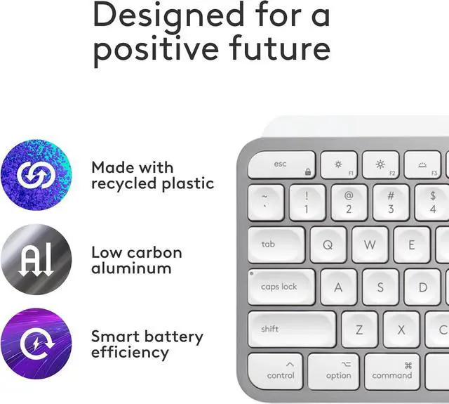 Alt view image 3 of 8 - Logitech MX Keys S for Mac, Wireless Keyboard, Fluid, Precise Laptop-Like Typing, Programmable Keys, Backlit, Bluetooth USB C Rechargeable for MacBook Pro, MacBook Air, iMac, iPad - Pale Grey