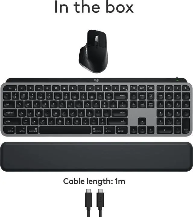 Alt view image 5 of 13 - Logitech MX Keys S Combo for Mac, Wireless Keyboard and Mouse with Palm Rest, Backlit Keyboard, Fast Scroll Wireless Mouse, Bluetooth USB C for MacBook Pro, MacBook Air, iMac, iPad - Space Grey