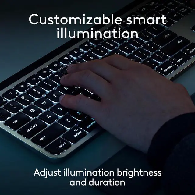 Alt view image 6 of 13 - Logitech MX Keys S Combo for Mac, Wireless Keyboard and Mouse with Palm Rest, Backlit Keyboard, Fast Scroll Wireless Mouse, Bluetooth USB C for MacBook Pro, MacBook Air, iMac, iPad - Space Grey