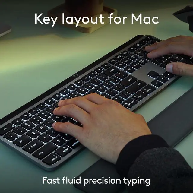 Alt view image 8 of 13 - Logitech MX Keys S Combo for Mac, Wireless Keyboard and Mouse with Palm Rest, Backlit Keyboard, Fast Scroll Wireless Mouse, Bluetooth USB C for MacBook Pro, MacBook Air, iMac, iPad - Space Grey