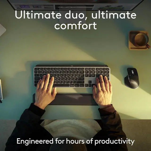 Alt view image 7 of 13 - Logitech MX Keys S Combo for Mac, Wireless Keyboard and Mouse with Palm Rest, Backlit Keyboard, Fast Scroll Wireless Mouse, Bluetooth USB C for MacBook Pro, MacBook Air, iMac, iPad - Space Grey