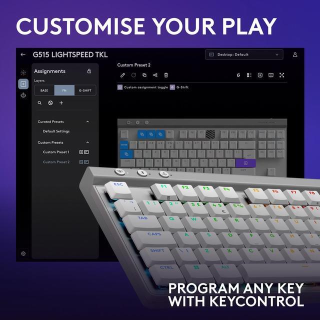 Alt view image 6 of 7 - Logitech G515 LIGHTSPEED TKL Low Profile Wireless Gaming Keyboard - GL Brown Tactile Switches, LIGHTSYNC RGB, Thin Tenkeyless Design, PBT Keycaps - White