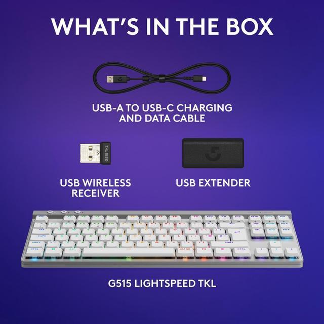 Alt view image 7 of 7 - Logitech G515 LIGHTSPEED TKL Low Profile Wireless Gaming Keyboard - GL Brown Tactile Switches, LIGHTSYNC RGB, Thin Tenkeyless Design, PBT Keycaps - White