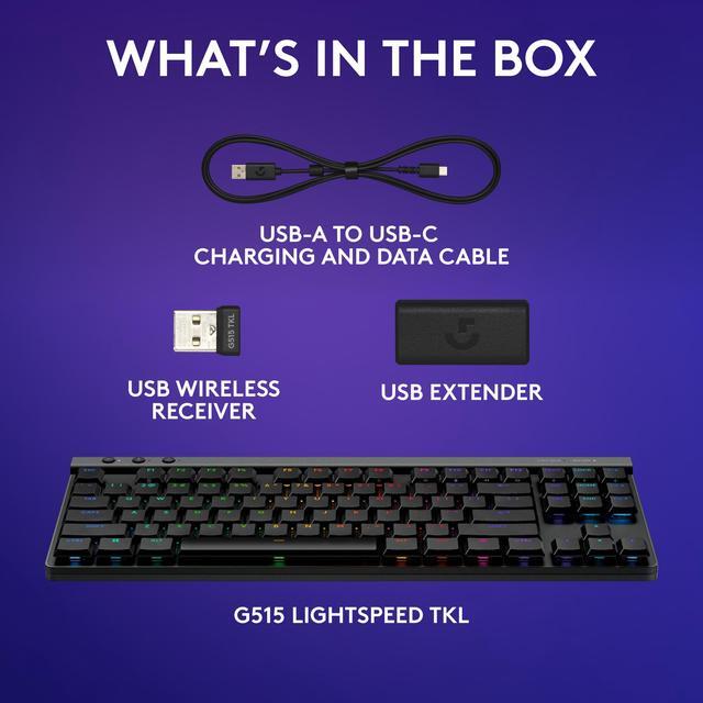 Main image of Logitech G515 LIGHTSPEED TKL Low Profile Wireless Gaming Keyboard - GL Red Linear Switches, LIGHTSYNC RGB, Thin Tenkeyless Design, PBT Keycaps - Black