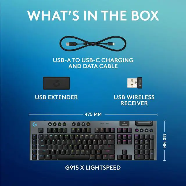 Alt view image 9 of 9 - Logitech G915 X LIGHTSPEED Low Profile Wireless Mechanical Gaming Keyboard - GL Brown Tactile Switches, RGB Backlighting - Black