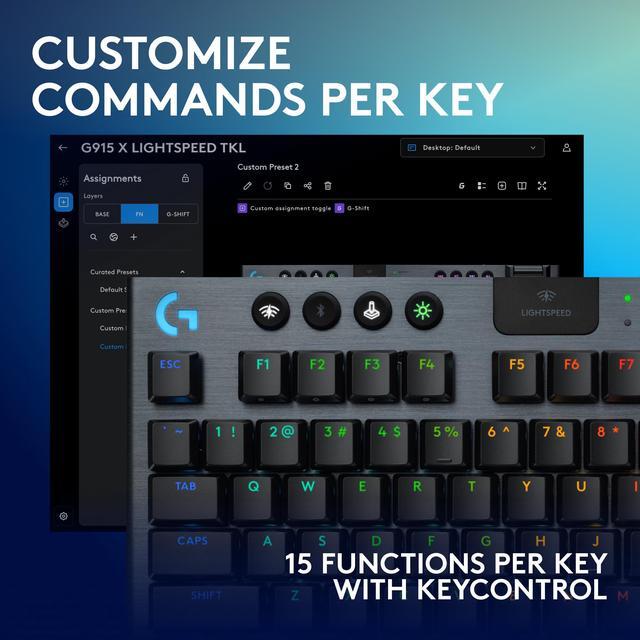 Alt view image 4 of 9 - Logitech G915 X LIGHTSPEED TKL Wireless Mechanical Gaming Keryboard - GL Blue Clicky Switches, RGB Backlighting - Black