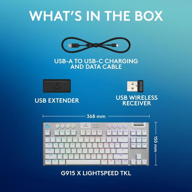 Alt view image 9 of 9 - Logitech G915 X LIGHTSPEED TKL Wireless Mechanical Gaming Keyboard - GL Brown Tactile Switches, RGB Backlighting - White