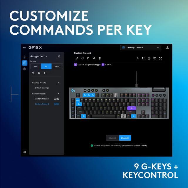 Alt view image 4 of 8 - Logitech G915 X LIGHTSPEED Full-size Corded Mechanical Gaming Keyboard - GL Brown Tactile Switches, RGB Backlighting - Black