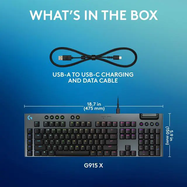 Alt view image 8 of 8 - Logitech G915 X LIGHTSPEED Full-size Corded Mechanical Gaming Keyboard - GL Brown Tactile Switches, RGB Backlighting - Black