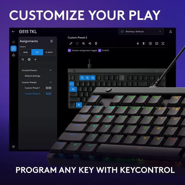 Alt view image 5 of 8 - Logitech G515 Compact Low Profile TKL Wired Gaming Keyboard - GL Tactile Switches - Black