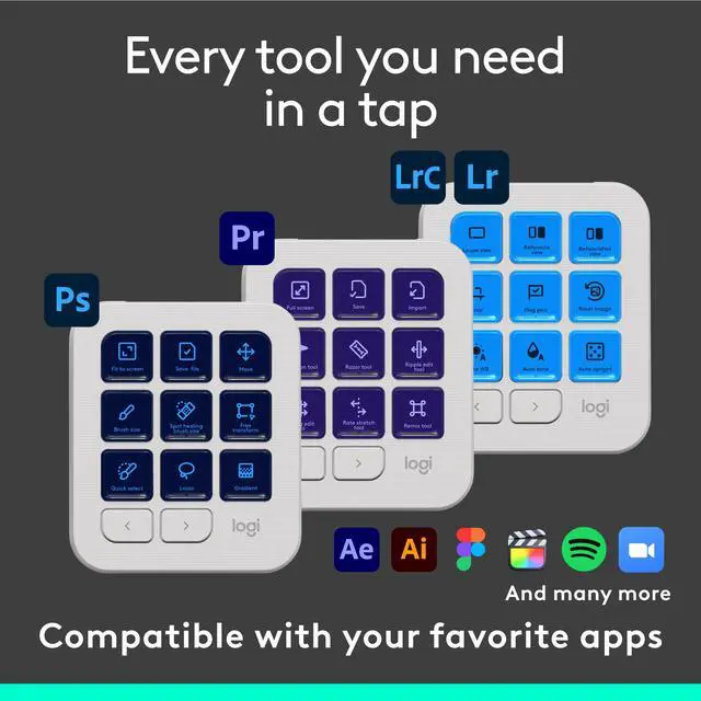 Alt view image 6 of 6 - Logitech MX Creative Console Keypad & Dial Pale Gray Bluetooth Wireless Keyboard 920-012661