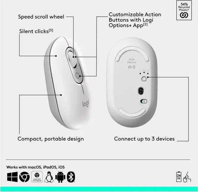 Alt view image 2 of 10 - Logitech POP ICON COMBO, Bluetooth keyboard and mouse combo, comfortable typing, programmable keys and buttons, quiet clicks, Easy-Switch up to 3 devices
