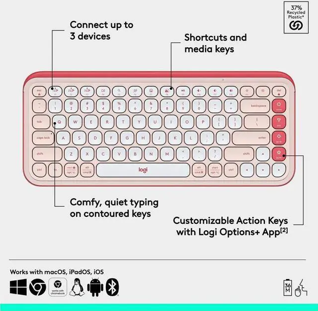 Alt view image 2 of 7 - Logitech POP ICON KEYS Wireless Bluetooth Keyboard, Comfortable Typing, Programmable Keys, Easy-Switch Between up to 3 Devices, for Laptop, Tablet, PC