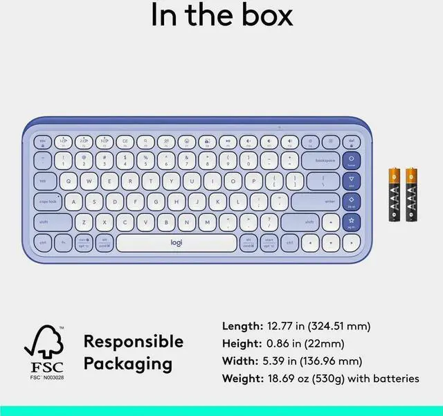 Alt view image 3 of 7 - Logitech POP ICON KEYS Wireless Bluetooth Keyboard, Comfortable Typing, Programmable Keys, Easy-Switch Between up to 3 Devices, for Laptop, Tablet, PC - Lilac-Off-White