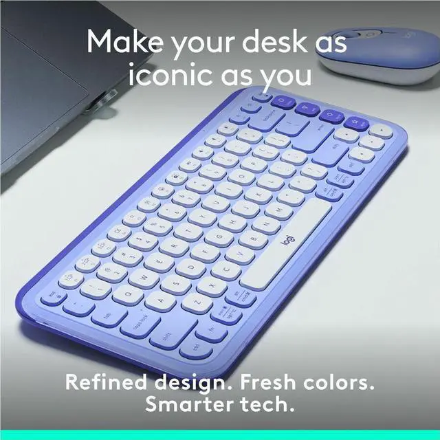 Alt view image 6 of 7 - Logitech POP ICON KEYS Wireless Bluetooth Keyboard, Comfortable Typing, Programmable Keys, Easy-Switch Between up to 3 Devices, for Laptop, Tablet, PC - Lilac-Off-White