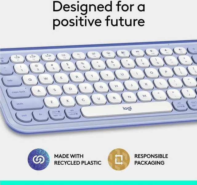 Alt view image 4 of 7 - Logitech POP ICON KEYS Wireless Bluetooth Keyboard, Comfortable Typing, Programmable Keys, Easy-Switch Between up to 3 Devices, for Laptop, Tablet, PC - Lilac-Off-White