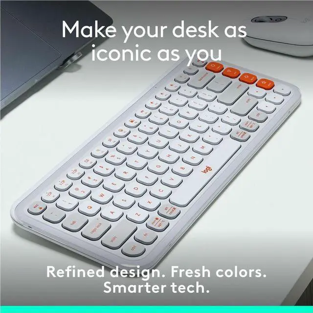 Alt view image 4 of 5 - Logitech POP ICON KEYS Wireless Bluetooth Keyboard, Comfortable Typing, Programmable Keys, Easy-Switch Between up to 3 Devices, for Laptop, Tablet, PC - Off-White-Orange