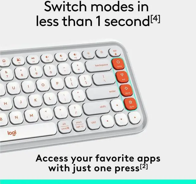 Alt view image 5 of 5 - Logitech POP ICON KEYS Wireless Bluetooth Keyboard, Comfortable Typing, Programmable Keys, Easy-Switch Between up to 3 Devices, for Laptop, Tablet, PC - Off-White-Orange