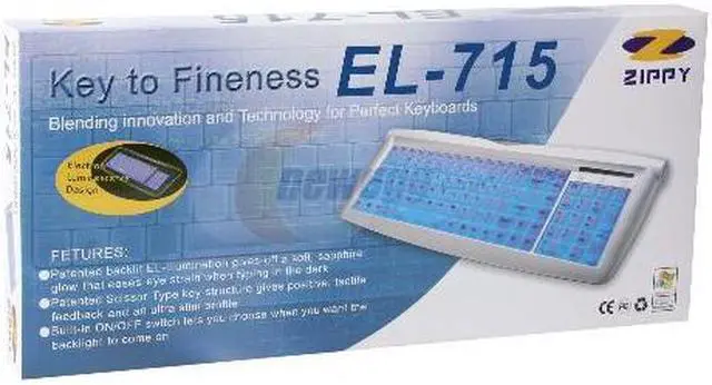 Alt view image 3 of 3 - ZIPPY EL-715 Black & White 104 Normal Keys USB Super Slim Electron luminescent Keyboard