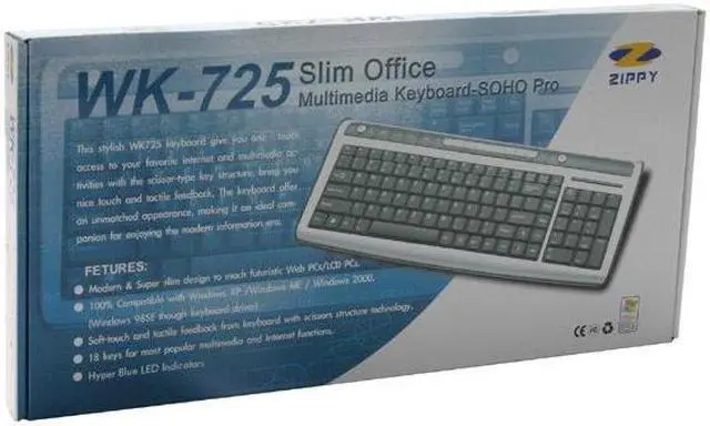 Alt view image 2 of 2 - ZIPPY WK-725 Silver/Black 104 Normal Keys 18 Function Keys USB Wired Super Slim Office Multimedia Keyboard