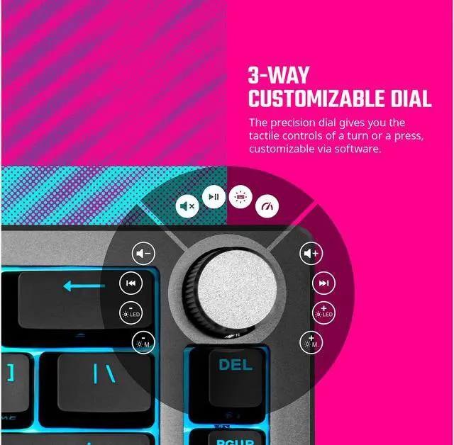 Alt view image 14 of 16 - Cooler Master CK721 Space Gray Hybrid Wireless Mechanical Brown Switch Keyboard with 65% Format, USB-C Connectivity, and 3-way Dial