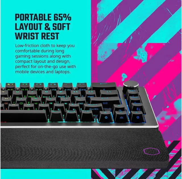 Alt view image 15 of 16 - Cooler Master CK721 Space Gray Hybrid Wireless Mechanical Brown Switch Keyboard with 65% Format, USB-C Connectivity, and 3-way Dial