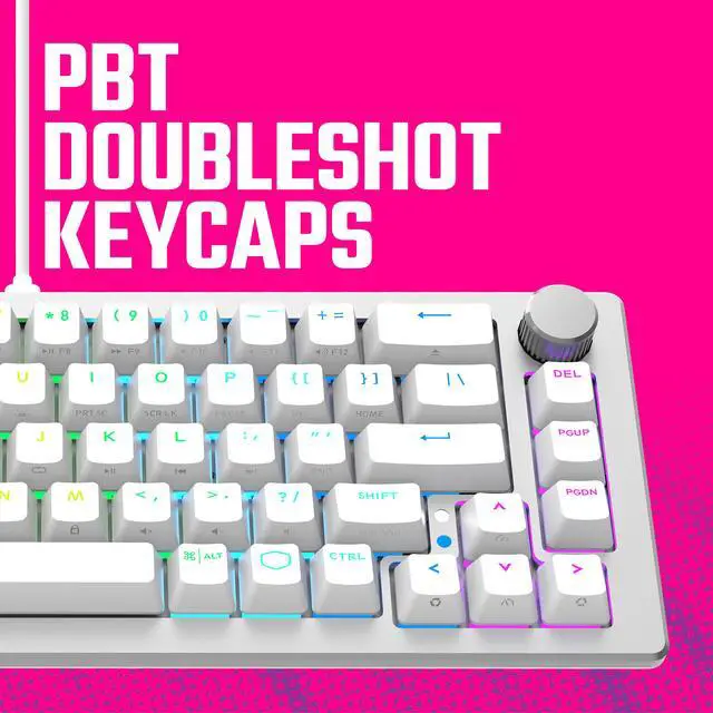 Alt view image 6 of 16 - Cooler Master CK720 Hot-swappable Mechanical Keyboard with Kailh Box V2 Mechanical Red Switch, 65% Layout, USB-C Connectivity, RGB Lighting and 3-way Dial, Sliver White