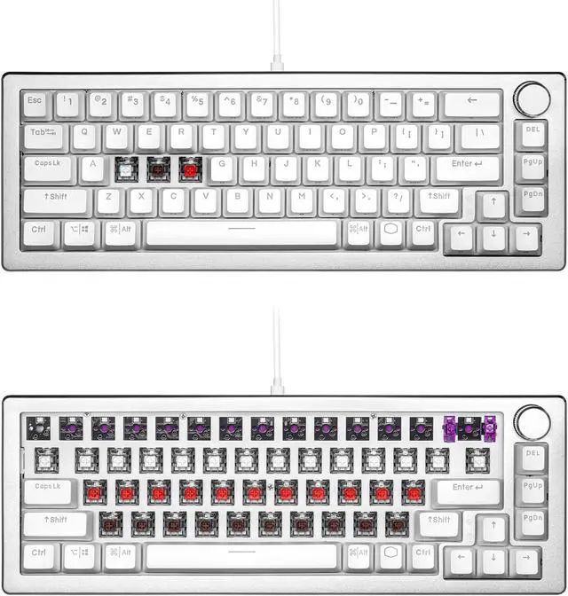 Alt view image 14 of 16 - Cooler Master CK720 Hot-swappable Mechanical Keyboard with Kailh Box V2 Mechanical Red Switch, 65% Layout, USB-C Connectivity, RGB Lighting and 3-way Dial, Sliver White