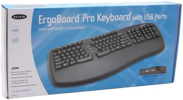 Alt view image 3 of 3 - BELKIN F8E887-BLK Black 107 Normal Keys USB Wired Ergonomic Keyboard