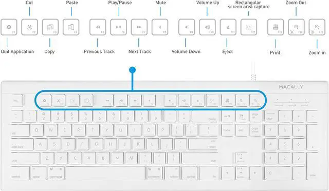 Alt view image 6 of 8 - Macally 103 Key Full-Size USB Keyboard with Short-Cut Keys